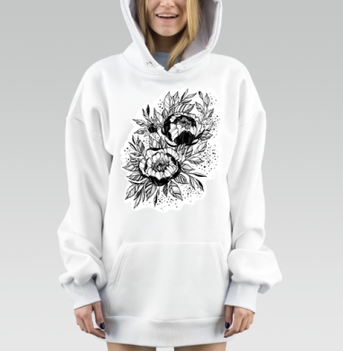 Черно белые цветы и листья натуральная красота природы, Hoodie Mjhigh Dig, оверсайз, утепленная