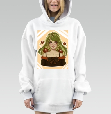 Девушка с зелёными волосами и шоколадными леденцами на плечах, Hoodie Mjhigh Dig, оверсайз, утепленная