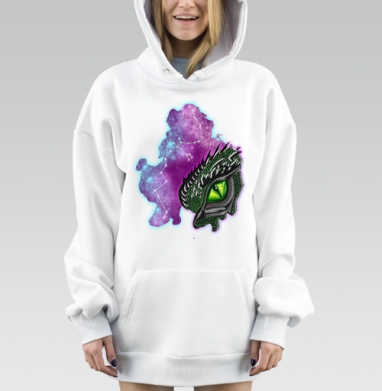 Мистический зелёный глаз дракона с космическим фоном галактики, Hoodie Mjhigh Dig, оверсайз, утепленная
