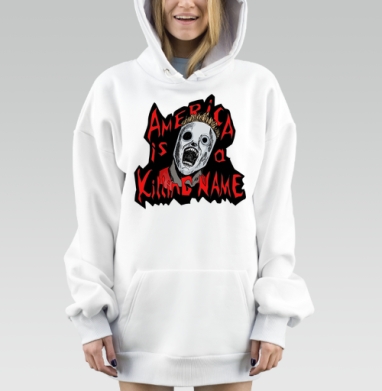 Жуткий череп и надпись критика Америки Killing Name, Hoodie Mjhigh Dig, оверсайз, утепленная