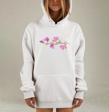Ветвь Магнолии Цветение Нежность Жизни, Hoodie Mjhigh Dig, оверсайз, утепленная