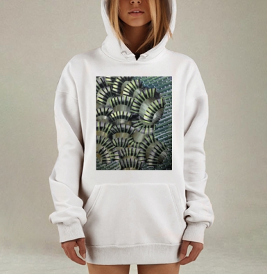 Повторяющиеся механические веера зелёные чёрные белые, Hoodie Mjhigh Dig, оверсайз, утепленная