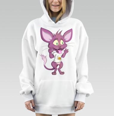 Фиолетовый зверек показывает язык и дразнится глюк футболке, Hoodie Mjhigh Dig, оверсайз, утепленная
