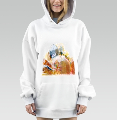 Акварельные горы с абстрактным пейзажем и мягкими переходами цвета, Hoodie Mjhigh Dig, оверсайз, утепленная