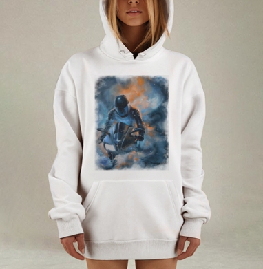 Байкер и мотоцикл в космическом дыму мотоцикл в космосе, Hoodie Mjhigh Dig, оверсайз, утепленная