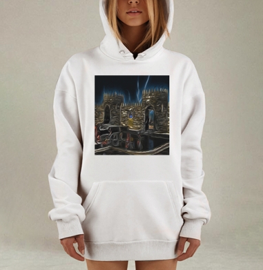 Таинственные руины ночного мистического света, Hoodie Mjhigh Dig, оверсайз, утепленная