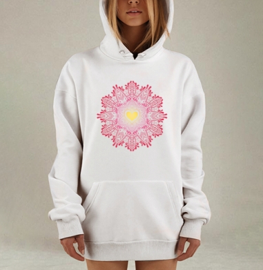 Симметричное сердце мандала с узорами в бордовом цвете, Hoodie Mjhigh Dig, оверсайз, утепленная
