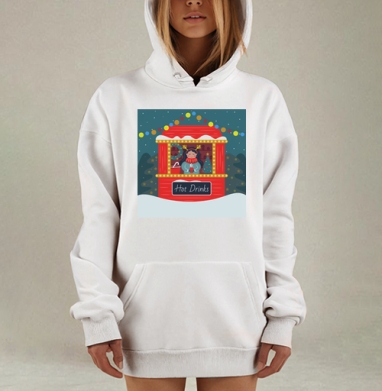Зимний уют горячие напитки рождественский вечер, Hoodie Mjhigh Dig, оверсайз, утепленная