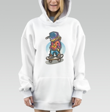 Юный скейтбордист в яркой одежде на доске, Hoodie Mjhigh Dig, оверсайз, утепленная