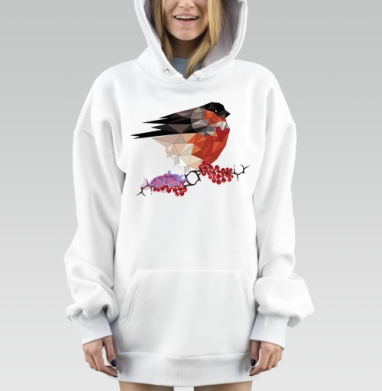 Птица снегирь на ветке рябины яркие цвета nature, Hoodie Mjhigh Dig, оверсайз, утепленная