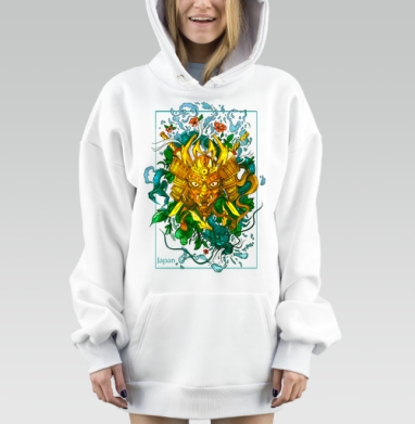 Японская маска с драконом, Hoodie Mjhigh Dig, оверсайз, утепленная