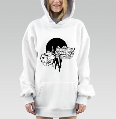 Челюсть с розой и сигаретой реалистичная графика, Hoodie Mjhigh Dig, оверсайз, утепленная