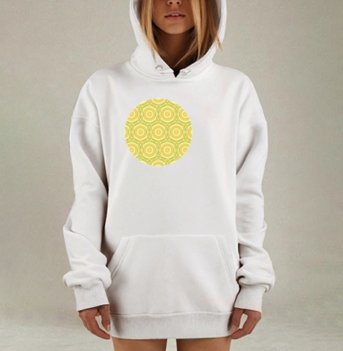 Графический орнамент с ритмичными кругами и линиями, Hoodie Mjhigh Dig, оверсайз, утепленная