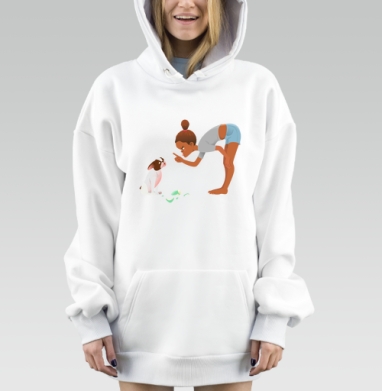 Девочка и бульдог, Hoodie Mjhigh Dig, оверсайз, утепленная