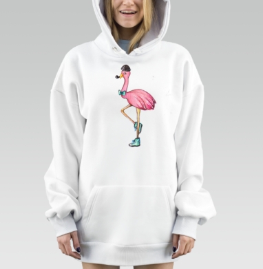 Розовый фламинго в шляпе и кроссовках, Hoodie Mjhigh Dig, оверсайз, утепленная