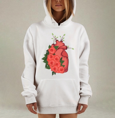 Сердце, Hoodie Mjhigh Dig, оверсайз, утепленная