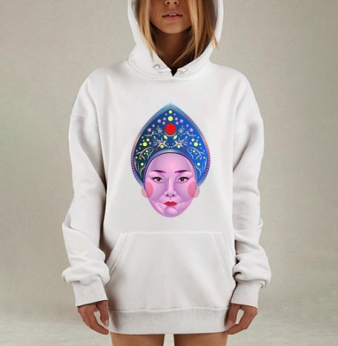 Цифровой портрет в русском кокошнике, Hoodie Mjhigh Dig, оверсайз, утепленная