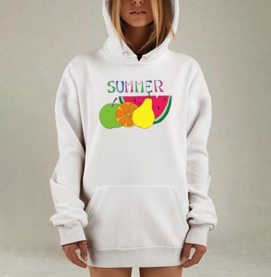 Лето и фрукты, Hoodie Mjhigh Dig, оверсайз, утепленная