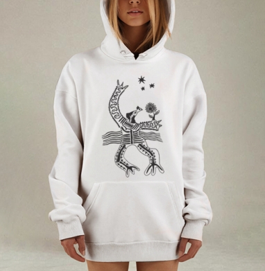 Мистическая птица со звездой и цветком, Hoodie Mjhigh Dig, оверсайз, утепленная
