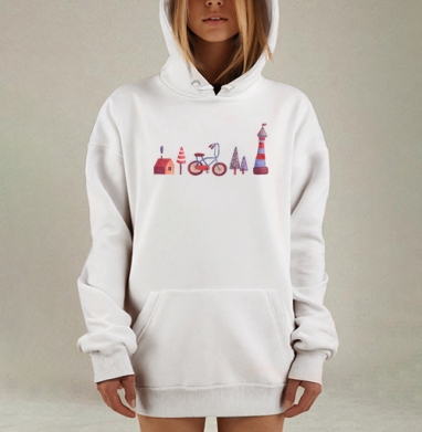 Сказочная сцена с домиком и башней, Hoodie Mjhigh Dig, оверсайз, утепленная