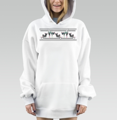 Орнамент с мистическими черными кошками неон, Hoodie Mjhigh Dig, оверсайз, утепленная
