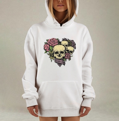 Готическая романтика: черепа и розы в сердце, Hoodie Mjhigh Dig, оверсайз, утепленная