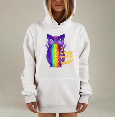 Кот хочет больше обнимашек, Hoodie Mjhigh Dig, оверсайз, утепленная