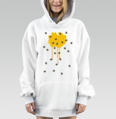Яркая пчелиная соты с пчёлами и мёдом, Hoodie Mjhigh Dig, оверсайз, утепленная