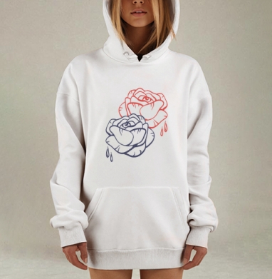 Две стилизованные розы в стиле Old School с каплями, Hoodie Mjhigh Dig, оверсайз, утепленная