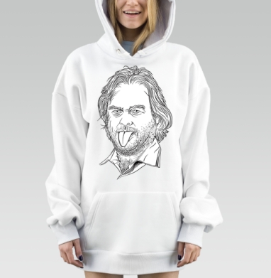 Игривый мужской портрет в стиле линейного рисунка, Hoodie Mjhigh Dig, оверсайз, утепленная