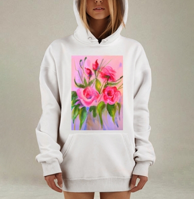 Акварельные Цветы, Hoodie Mjhigh Dig, оверсайз, утепленная