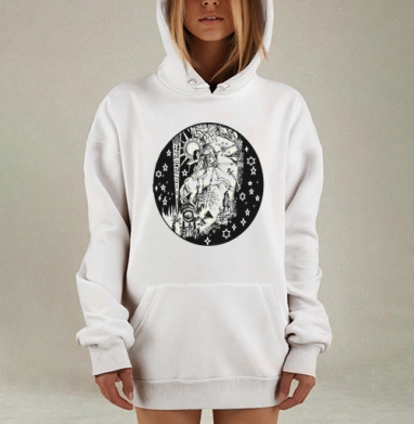 Мистическая гравюра «Богиня Света и Тьмы», Hoodie Mjhigh Dig, оверсайз, утепленная