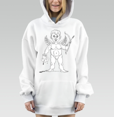 Антропоморфный Купидон с кровоточащими сердцами, Hoodie Mjhigh Dig, оверсайз, утепленная