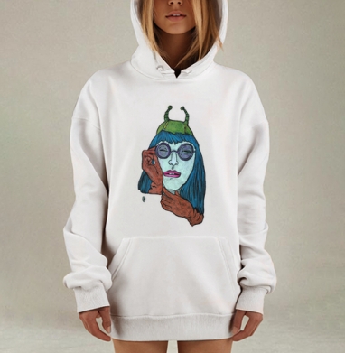 Сюрреалистичный портрет с зелёным шлемом, Hoodie Mjhigh Dig, оверсайз, утепленная