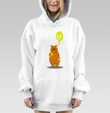 Весёлый бурый медведь с тайной, Hoodie Mjhigh Dig, оверсайз, утепленная
