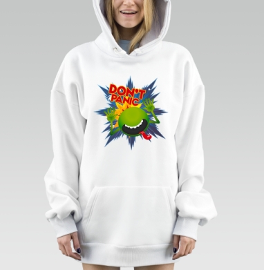 Не паникуй веселое зеленое существо комикс взрыв, Hoodie Mjhigh Dig, оверсайз, утепленная