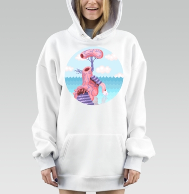 Сюрреалистичная органическая архитектура с аттракционом, Hoodie Mjhigh Dig, оверсайз, утепленная