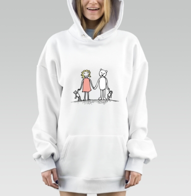 Девочка в розовом платье с белым медведем вместе навсегда вместе, Hoodie Mjhigh Dig, оверсайз, утепленная