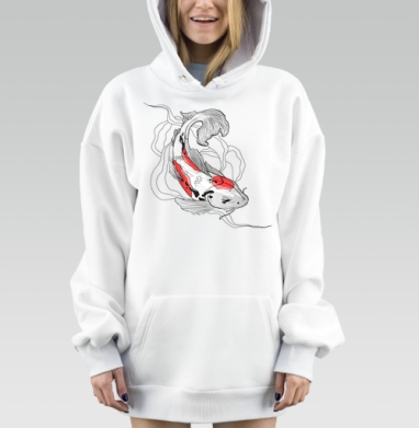 Карп Кои в динамичном изящном прыжке, Hoodie Mjhigh Dig, оверсайз, утепленная