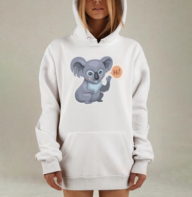 Милый приветствующий мультяшный коала, Hoodie Mjhigh Dig, оверсайз, утепленная