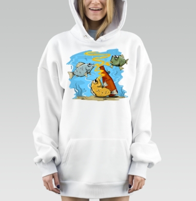 Веселая рыбная вечеринка с пивной бутылкой, Hoodie Mjhigh Dig, оверсайз, утепленная