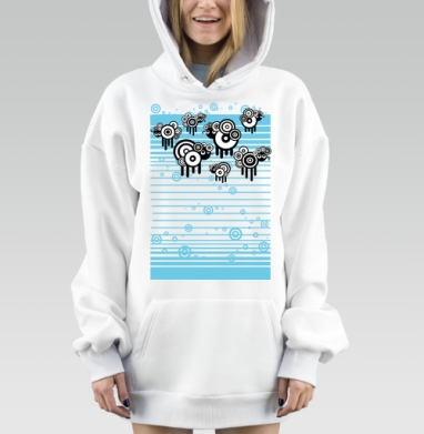 Стадо стилизованных овец в монотонном ритме бесконечного пространства, Hoodie Mjhigh Dig, оверсайз, утепленная