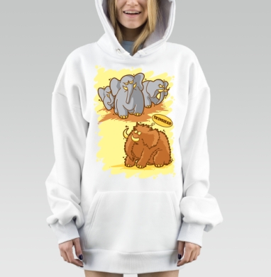 Ироничный плакат с мамонтом и агрессивными слонами, Hoodie Mjhigh Dig, оверсайз, утепленная