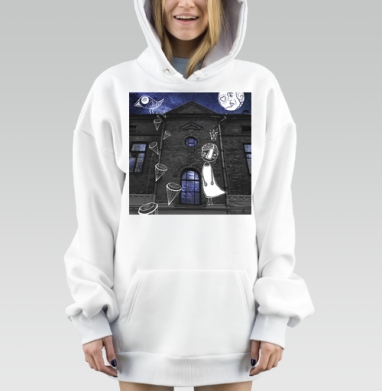 Сюрреалистичная мечтательная девушка у кирпичного дома, Hoodie Mjhigh Dig, оверсайз, утепленная