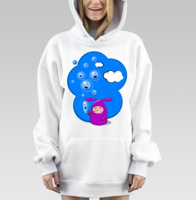 Милый фиолетовый персонаж с мыльными пузырями, Hoodie Mjhigh Dig, оверсайз, утепленная