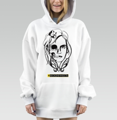 Стилизованное женское лицо: жизнь и смерть, Hoodie Mjhigh Dig, оверсайз, утепленная