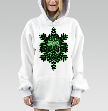 Неоновый зелёный узор снежинки, Hoodie Mjhigh Dig, оверсайз, утепленная