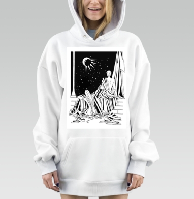 Ночная сцена с затмением в черно белых тонах на ступенях, Hoodie Mjhigh Dig, оверсайз, утепленная