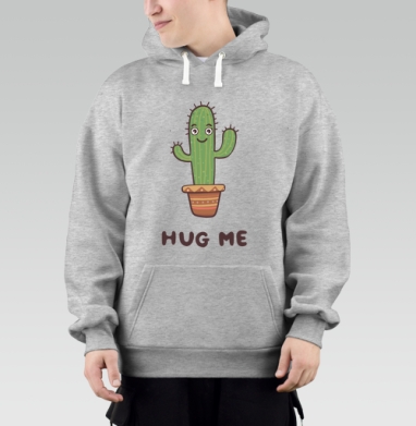 Зелёный улыбающийся кактус просит обниматься Hug Me, Толстовка Mjhigh–Mel, утепленная