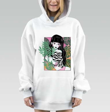 Девушка с зелёными листьями и летним пейзажем в стиле аниме, Hoodie Mjhigh Dig, оверсайз, утепленная